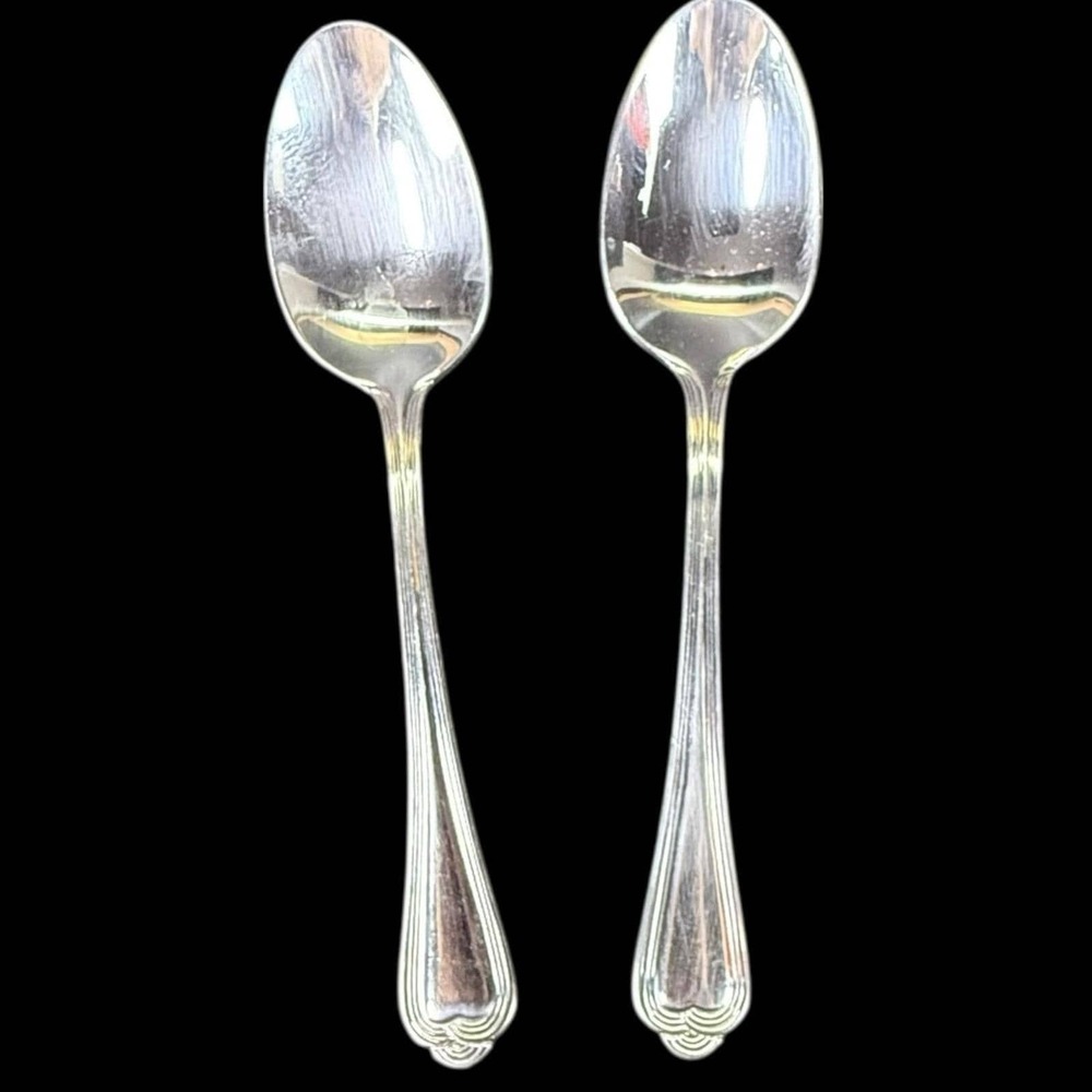 Pfaltzgraff FAIRISLE Place/Oval Soup Spoons 6 7/8" Glossy Stainless Set Of 2